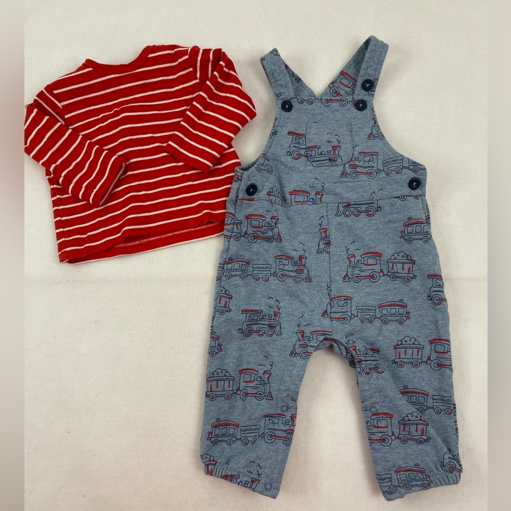 Little Me Baby Boy Size 6 Month Train Overall And Long Sleeve Tee 2 Piece Set
